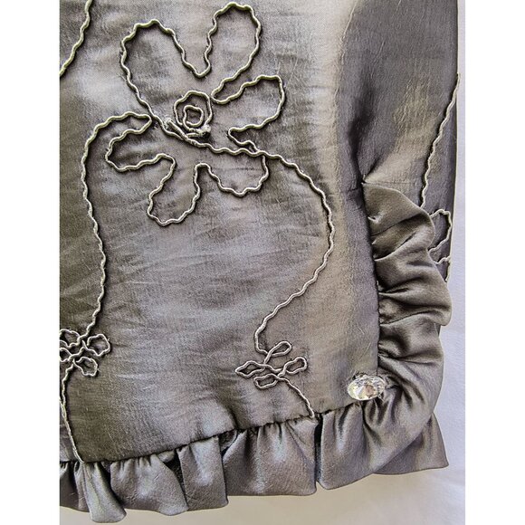 J.R. Nites By Carol Lin Silver Gray Size 16 Embroidered Ruffle Trim Jacket - Picture 5 of 7